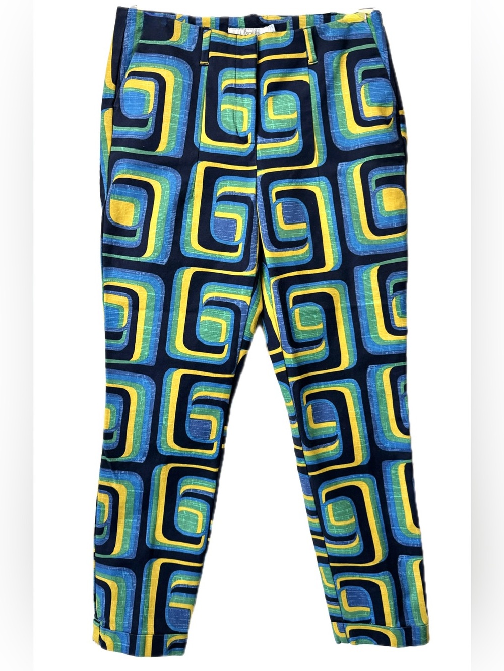 Boden Retro Mod Geometric Print Cropped Pants Blue Yellow Green US 6R